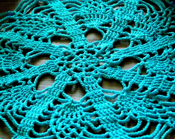 Blue doily Crochet lace doily crocheted decoration Crochet table decor Decorative crochet Blue cotton doily Crochet ornaments Lacey