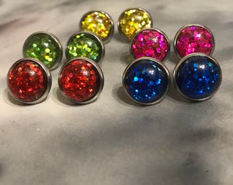Glitter Stud Earrings, Hypoallergenic Stainless Steel Earrings, Sparkle Earrings, Glitter Studs, Bride Bridesmaid Jewellery