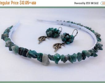 Sale Green headband & earrings Jade jewelry Nephrite jewelry hair band Bridal Hair piece Wedding hair accessories Christmas Gift for sister