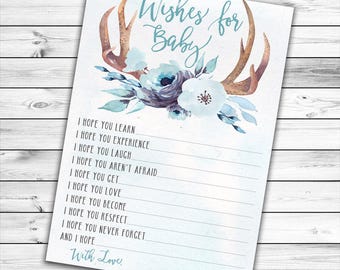 Wishes For Baby, Wishes For Baby Boy, Woodland Wishes For Baby, Deer Wishes For Baby, Well Wishes For Baby, Antler, Oh Deer, Printable Card
