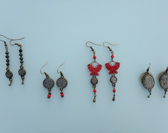 Dark Golden wave gray Japanese paper earrings.