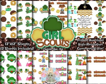 GIRL SCOUT Digital Paper, Girl Scout Patches, Girl Scout Gift, Girl Scout Fabric, Girl Scout Clipart, Girl Scout Clip Art, Commercial Use