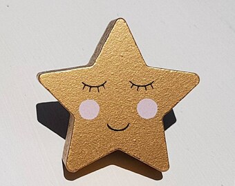 Gold Wooden Smiling Star Door / Drawer Knob ~ Upcycling Project Children's bedroom / Nursery