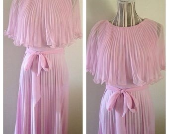 Anniversary Sale Vintage 70's Pink Accordian Pleated Dress