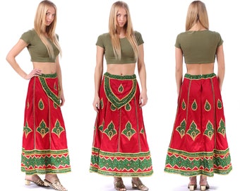 Black/Gold Crinkle Indian Paisley Long Broomstick Belly Dance Skirt #36