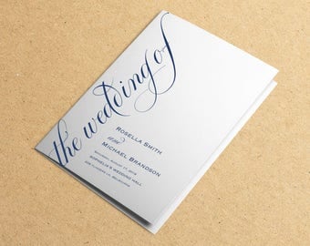 Navy Blue Folded Wedding Program, Rustic Wedding Programs, Wedding Program Template, Wedding Program Instant Download, Unique, WPC_1114