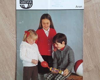 Sirdar Aran 4313 Childrens Aran Knitting Pattern, Childs Aran Cardigan Jacket Knitting Pattern, Aran Cardigan Kintting pattern