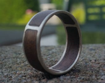 Silver ring with wood inlay