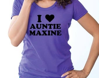 I HEART Auntie Maxine T-shirt Purple Screen Printed Women Woman America I love Maxine Waters Black History Activist Resist Trump