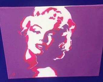 Spray painted stencil to canvas marilyn monrioe - Purple & Pink