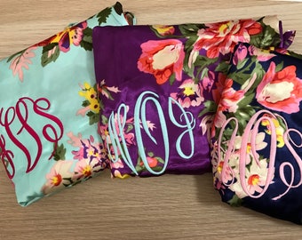 Bridesmaid satin floral robes set of 2, 3, 4, 5, 6, 7, 8, 9, 10, 11, 12, 13, 14, 15, 16 bridal party gift, bridal robes, bridesmaid gifts