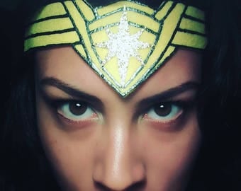 Wonder woman movie felt head band, gold tiara, dc comics collection, wonder woman cosplay costume, super girl dress up kids or adult mask