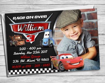Cars Birthday Invitation, Disney Cars Party Invite, Cars Lightening McQueen Digital Printable, Cars Chalkboard Custom Invitation | MCA_01