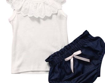 white ruffle tank with denim bottom