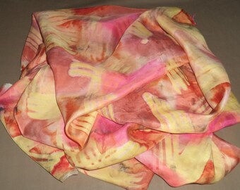 silk scarf handpainted with salmon 180 cm x 45 cm
