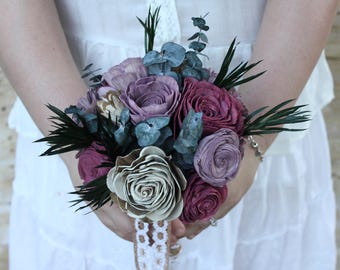 Sola Wood Flower Bouquet Plum Boho Bridal