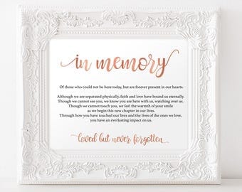 In memory sign for wedding - In Memory Sign - In Loving Memory Sign - Wedding Simple - Rose Gold Wedding- Downloadable wedding #WDH812323