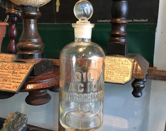 Hydrochloric acid bottle antique glass stopper laboratory