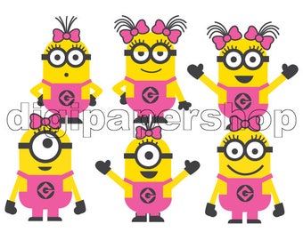 Minions Pink Girls digital scrapbook elements png, cliparts, centerpieces, images