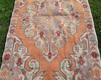Pastel color rug, pink oushak rug, new fashion rug,entry rug,faded muted rug, oushak rug ,vintage turkish rug, 4'4x7'6 ft/137×233 cm
