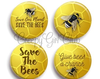Save The Bees Pin Set: Save Our Planet Save The Bees, Give Bees A Chance | bumble bee, honey bee, endangered, colony collapse, environmental