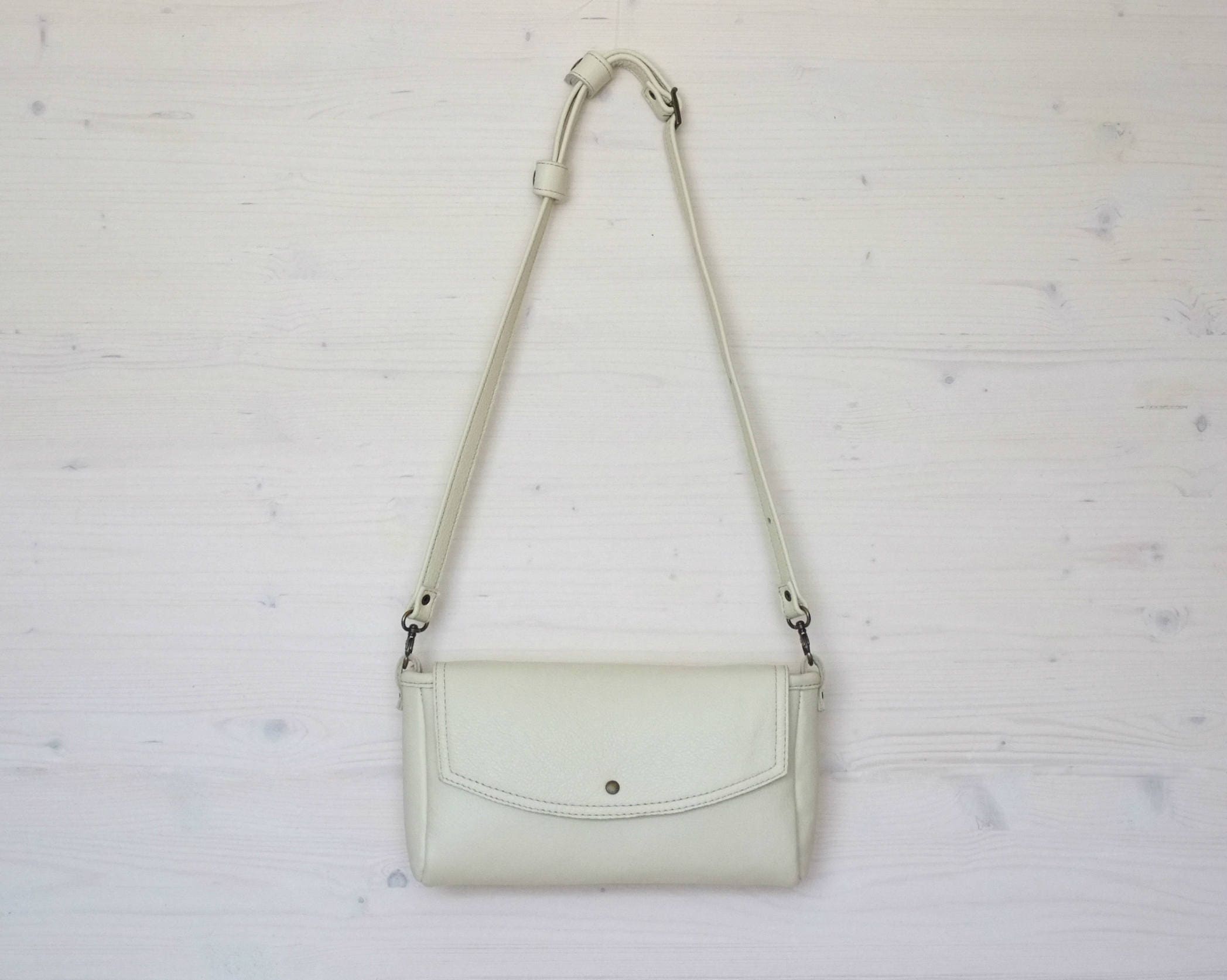 small white leather crossbody purse