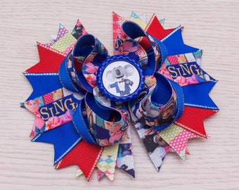 Sing Movie Hair Bow - Sing Birthday - Stacked Bow - Sing Dress - Sing Party - Sing Favors - Buster Moon - Ash - Johnny - Meena - Rosita