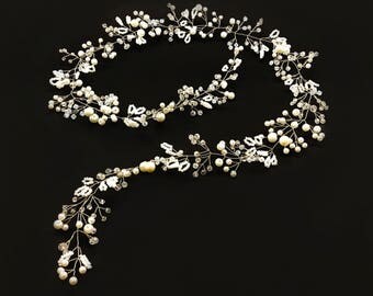 Extra Long Hair Vine Bridal Headpiece Bridal Hair Vine Wedding Headpiece Wedding Headband Hair vines Hair vine Wedding hair Quartz crown