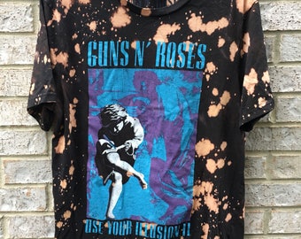 Bleached Distressed Vintage Inspired Guns 'N Roses Tour Shirt with Tour Dates on Back