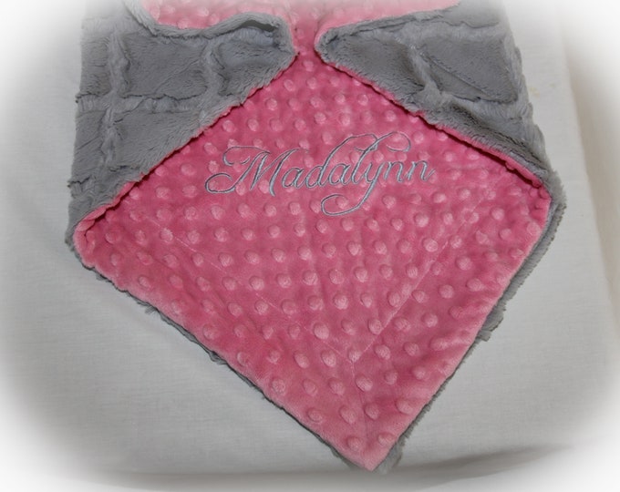 Personalized Baby Blanket or Lovey / Personalized Minky Baby Blanket / Baby Girl Minky Blanket / Gray Lattice & Pink Dot Minky Baby Blanket
