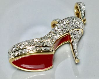 14k Diamond Red Bottoms Pendent - Red Sole Shoes - handmade jewelry - jewelry - vintage jewelry - Red Bottoms Charm