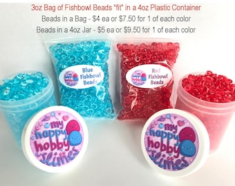 Blue or Red Fishbowl Colored Beads for Slime Making 3oz Each Bag