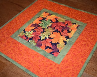 Fall Leaves Quilted Table Topper, Fall Table Topper, Quilted Table Topper, Autumn Table Topper, Fall Table Decor, Orange Green Table Topper