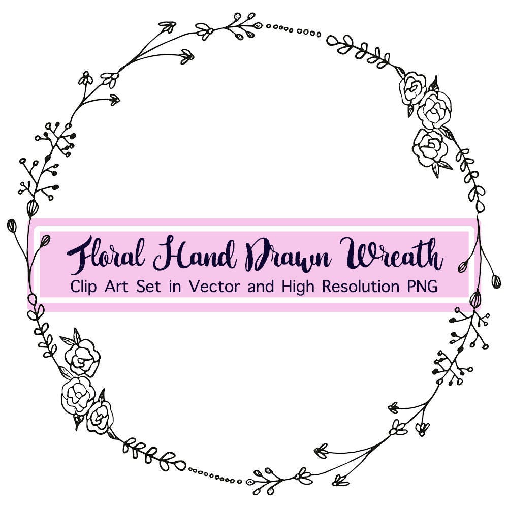 Download Black and White Floral Wreath Vector Hand drawn floral