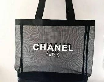 Chanel Black Mesh Canvas Makeup Tote Bag VIP GIFT