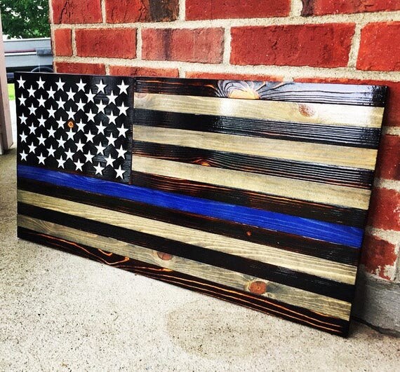 Wooden Thin Blue Line American Flag