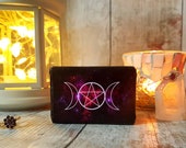Triple Moon Wedding Ring Box - Pagan Wicca Alternative Double Ring Box - Moon Goddess Pentacle Wedding Band Box