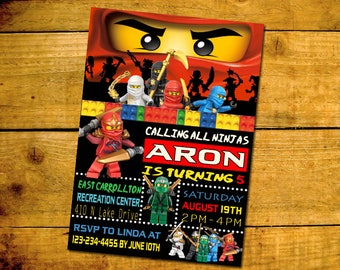 Lego Ninjago Birthday Invitation -Lego Ninjago Birthday Party Invitation -Lego Ninjago Printable Digital File-Lego Ninjago Invitation