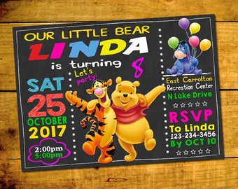 Winnie The Pooh Invitation, Winnie The Pooh Birthday Invitation Winnie The Pooh 5x7 Or 4x6 Party Invitation, Digital Item