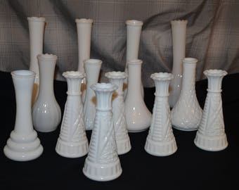 Vintage Lot , 14 Milk Glass Bud Vases