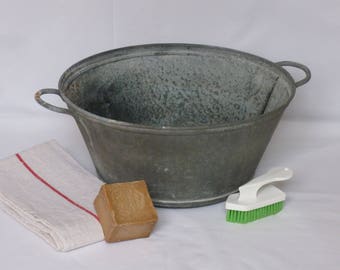 Zinc basin / galvanized zinc bucket / container with zinc / zinc Pot / Vintage zinc / home decor / Vintagefr.