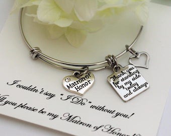 MATRON OF HONOR Proposal, Matron of Honor Bracelet , Will you be My Matron of Honor, Adjustable Stainless steel Expandable Bracelet