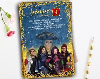 Descendants invitations,descendants party, descendants party supplies, descendants invitation birthday, descendants 2 ,descendants disney