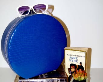 Vintage Blue Faux Alligator Train Case