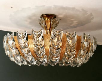 luxurious XXL Palwa chandelier | Mid-century modernist. brass | Crystal glass | 50s