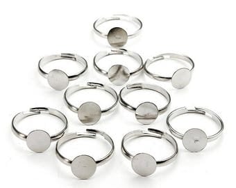 Adjustable Flat Ring Blanks, 8mm, Silver Plated, 10 Pieces!