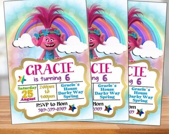 Trolls Birthday Party, Trolls Invitation, Trolls Birthday Invitation, Fur, Trolls Cartoon, Trols, Personalized, Printable, Digital File