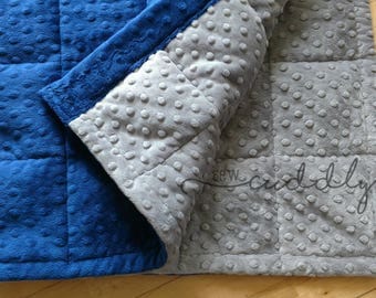 Royal Blue & Grey Minky Dot Weighted Blanket Custom Made to Order