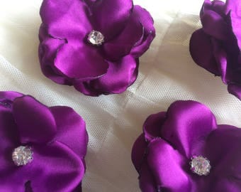 Purple Halloween Sew on flowers Embellishment satin crystals bling couture viola blossoms 3D decoration applique ornament for DIY weddings