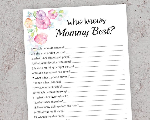 Who knows Mommy best Printable Baby Shower How well do you
